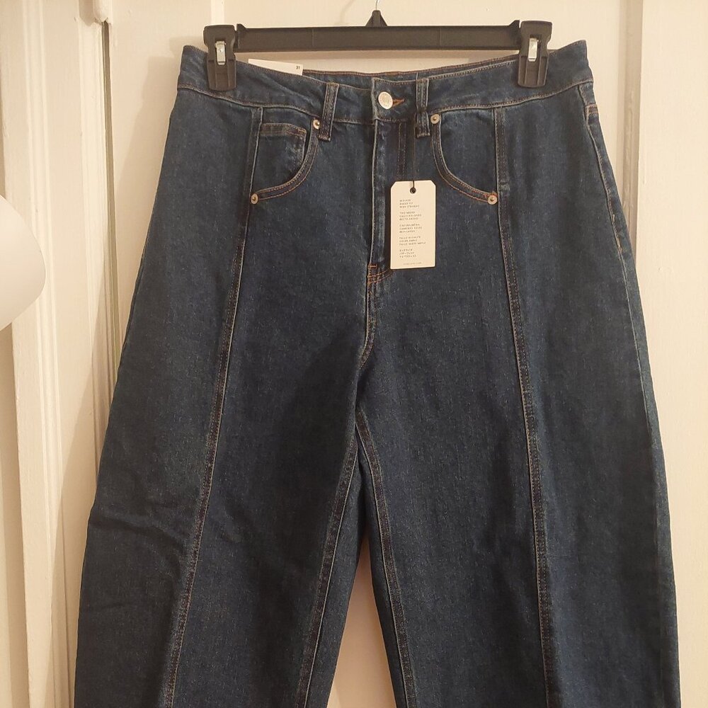 Forever 21 Forever21 Dark Denim High Waisted Barrel Jeans NWT  31 !!! - Picture 2 of 6
